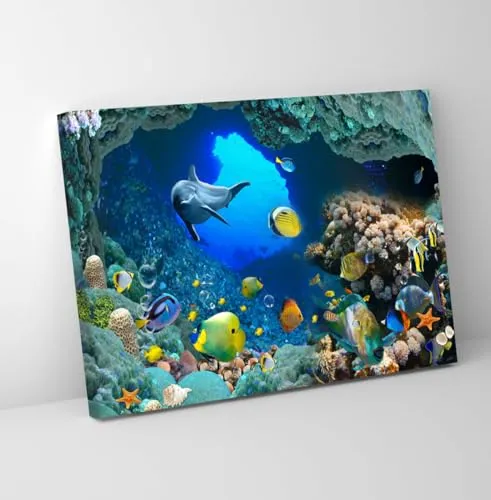 GADGETS WRAP Canvas Gallery Wrap Framed for Home Office Studio Living Room Decoration (11x9inch) - Dolphine Fish