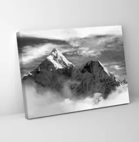 GADGETS WRAP Canvas Gallery Wrap Framed for Home Office Studio Living Room Decoration (11x9inch) - Everest Mountain B&W View Photograph Nepal