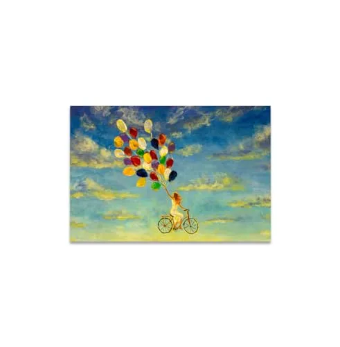 GADGETS WRAP Canvas Gallery Wrap Framed for Home Office Studio Living Room Decoration (11x9inch) - Girl Floating With A Bicycle & Balloons Oil Painting