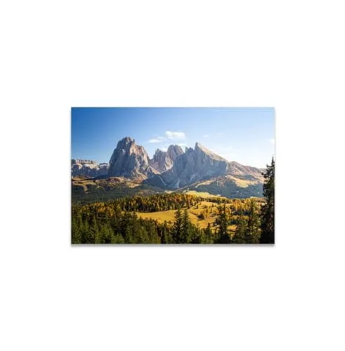 GADGETS WRAP Canvas Gallery Wrap Framed for Home Office Studio Living Room Decoration (11x9inch) - Grassy Hills Trees Near Mountains