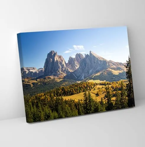 GADGETS WRAP Canvas Gallery Wrap Framed for Home Office Studio Living Room Decoration (11x9inch) - Grassy Hills Trees Near Mountains