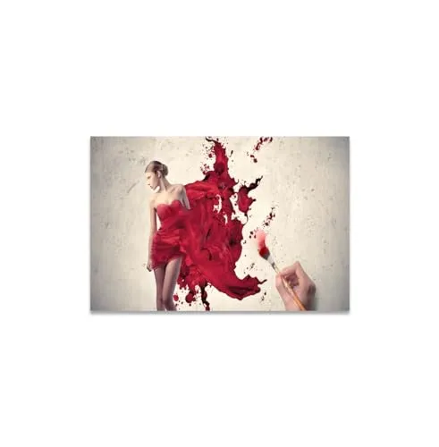 GADGETS WRAP Canvas Gallery Wrap Framed for Home Office Studio Living Room Decoration (11x9inch) - Painting The Woman In Red