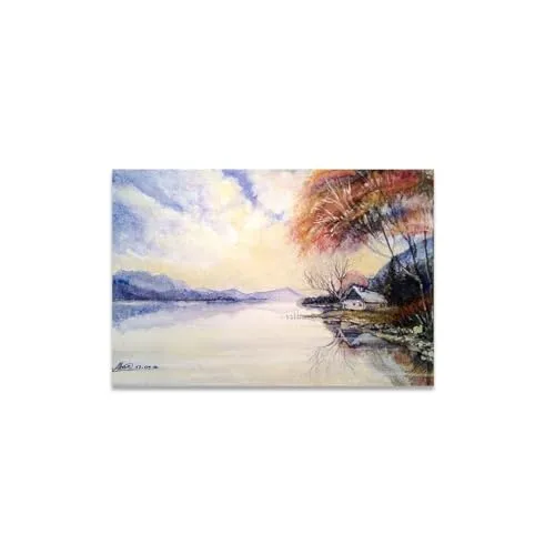 GADGETS WRAP Canvas Gallery Wrap Framed for Home Office Studio Living Room Decoration (11x9inch) - Peacefull Lake Sunset Print