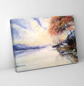 GADGETS WRAP Canvas Gallery Wrap Framed for Home Office Studio Living Room Decoration (11x9inch) - Peacefull Lake Sunset Print