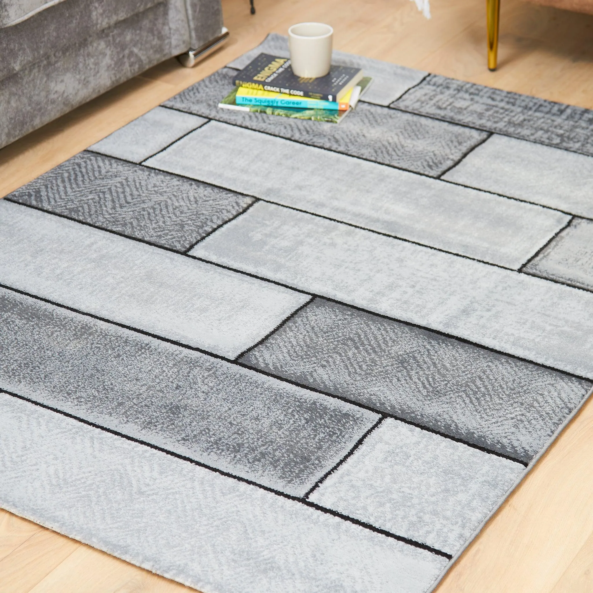 Grey & Black Modern Rectangles Rug - Plus