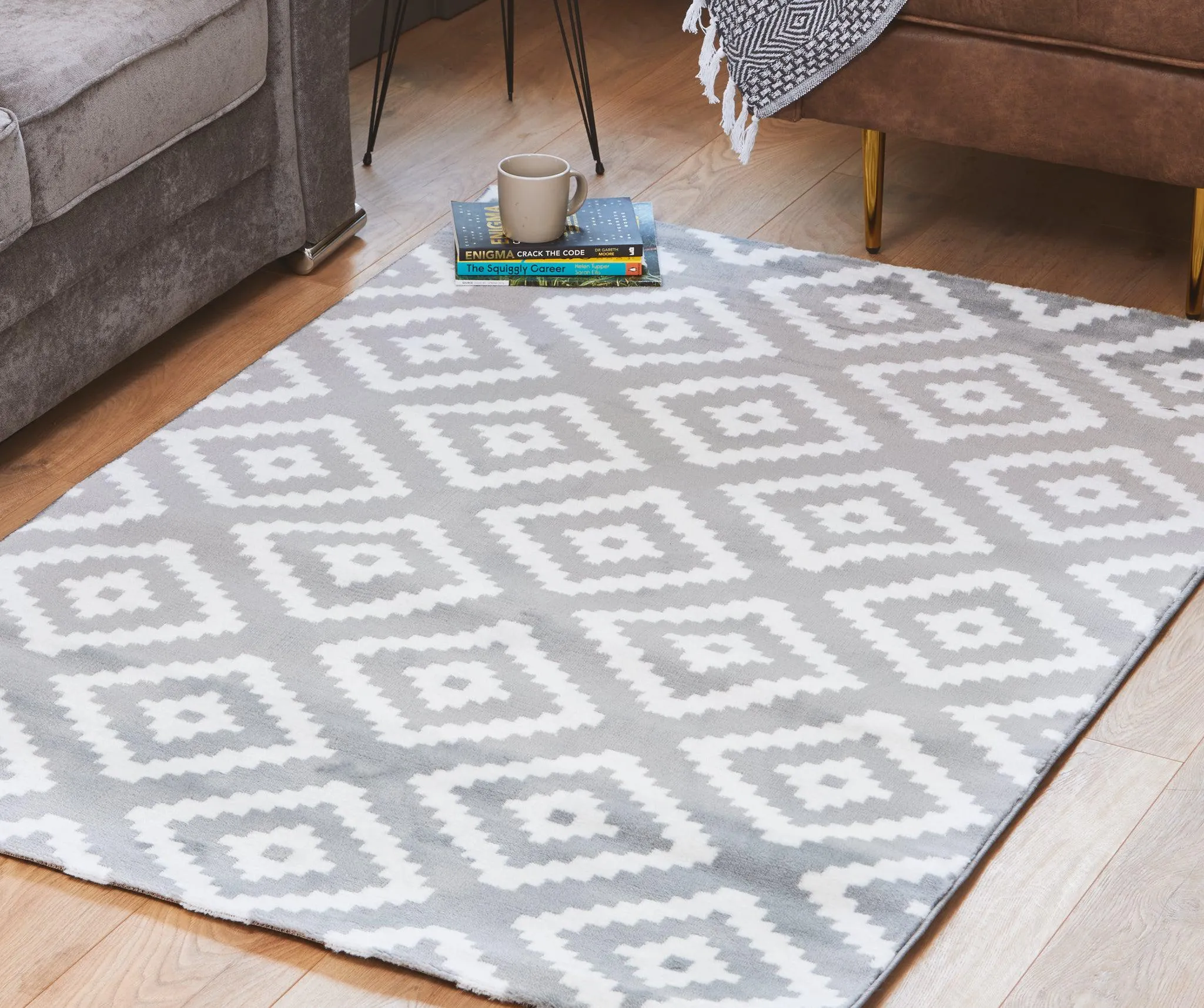 Grey Modern Tiles Motif Rug - Plus