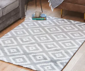 Grey Modern Tiles Motif Rug - Plus