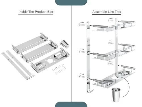 GRIVAN Stainless Steel 3 Layer/3 Tier Multipurpose Bathroom Shelf/Rack/Organizer/Stand/Holder with Double Soap Dish and Toothbrush Holder Tumbler Bathroom Accessories