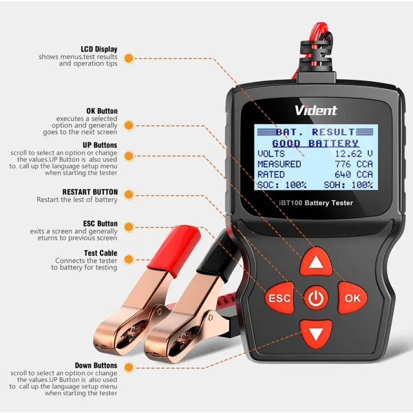 GT- iBT100 -  Vident iBT100 Car Battery Tester 12V Battery Analyzer for Flooded, AGM, Gel