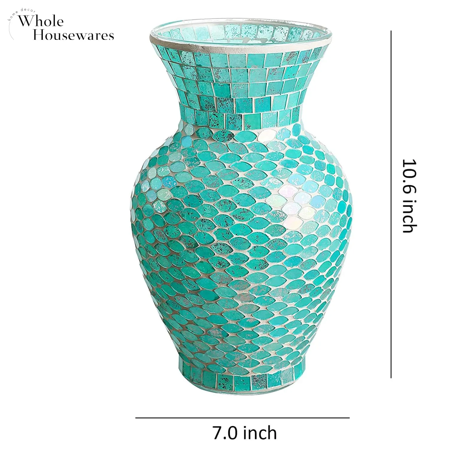 Hand-made 10.5 Inch Blue Mosaic Glass Vase for Home Decor