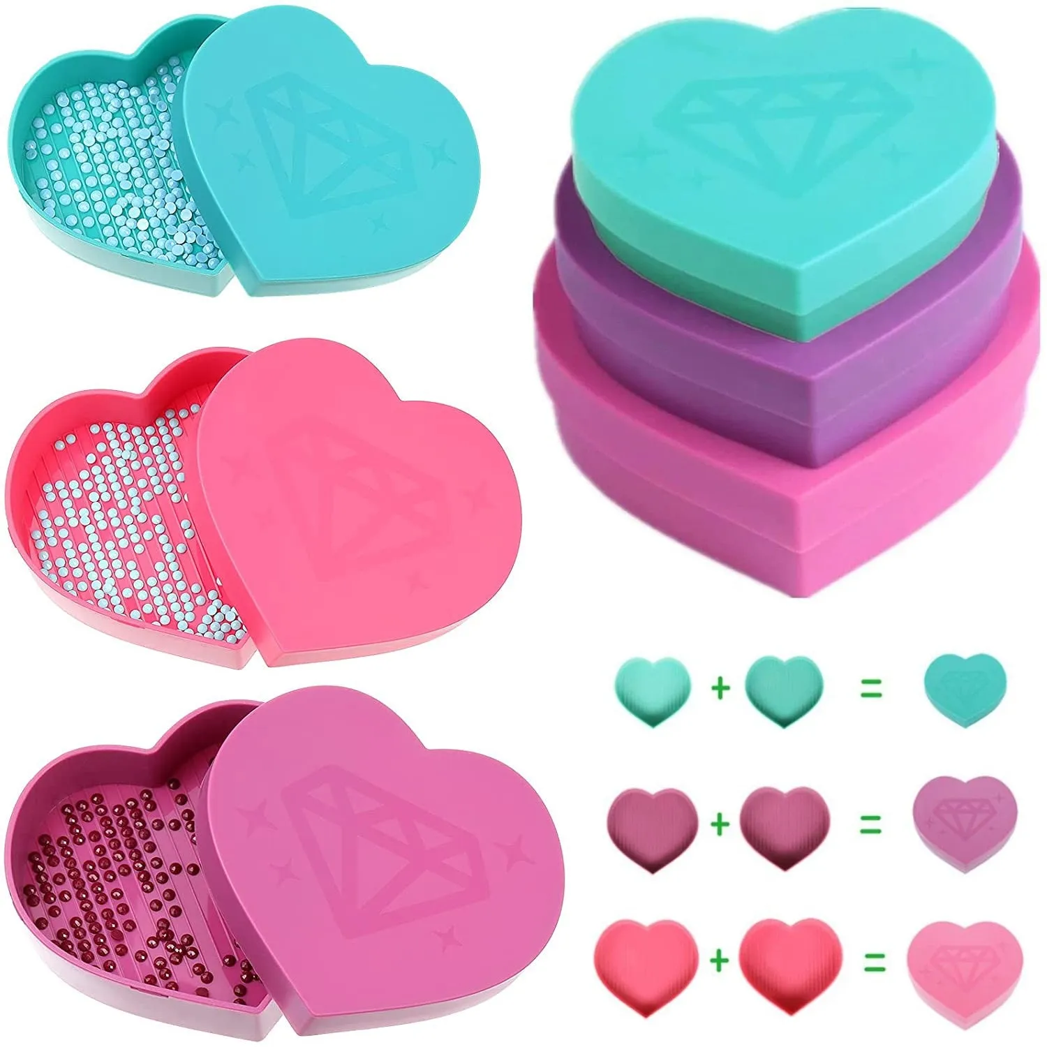 Heart-Shaped Diamond Painting Tray Box, Large Capacity Tray