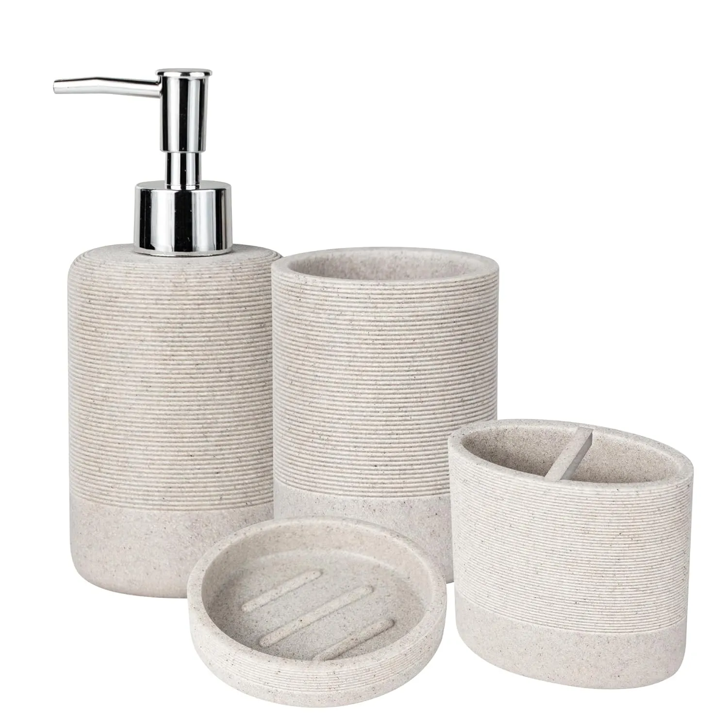 Homestic Premium 4-Piece Bathroom Accessories Set | Soap Dish | Liquid Soap Dispenser (280ml) | Tumbler | Brush Holder | Moisture Resistant | Scratch Proof | Khaki