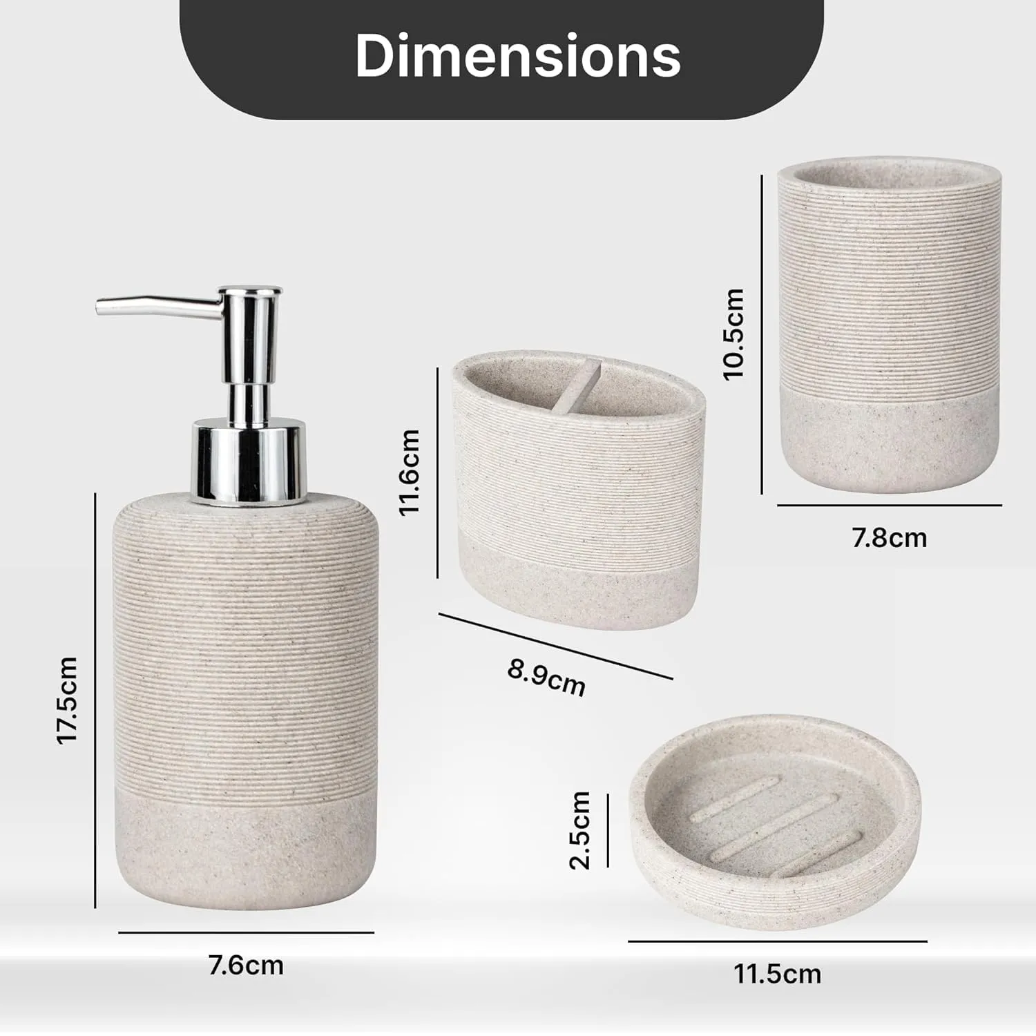 Homestic Premium 4-Piece Bathroom Accessories Set | Soap Dish | Liquid Soap Dispenser (280ml) | Tumbler | Brush Holder | Moisture Resistant | Scratch Proof | Khaki