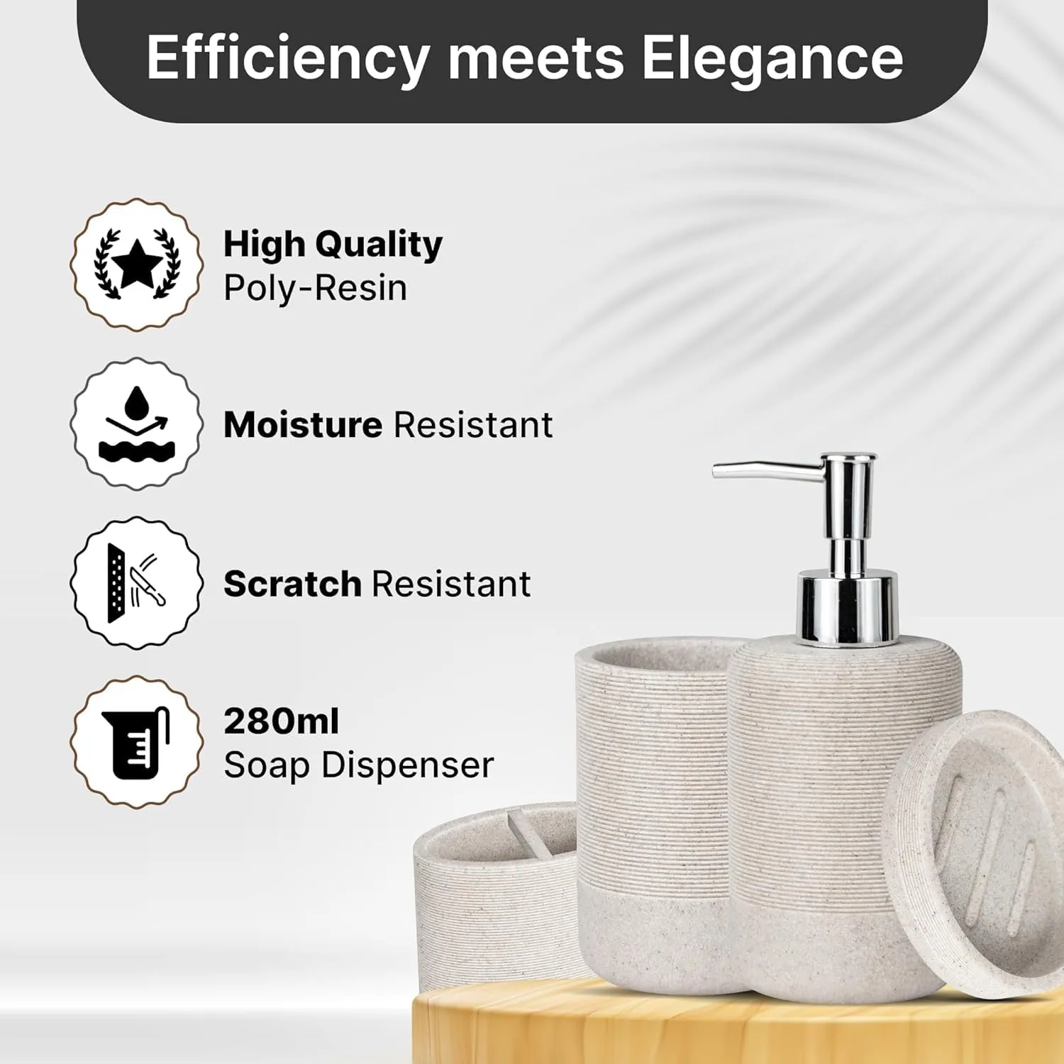 Homestic Premium 4-Piece Bathroom Accessories Set | Soap Dish | Liquid Soap Dispenser (280ml) | Tumbler | Brush Holder | Moisture Resistant | Scratch Proof | Khaki