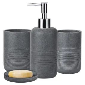 Homestic Premium 4-Piece Bathroom Accessories Set | Soap Dish | Liquid Soap Dispenser (300ml) | Tumbler | Brush Holder | Moisture Resistant | Scratch Proof | Grey