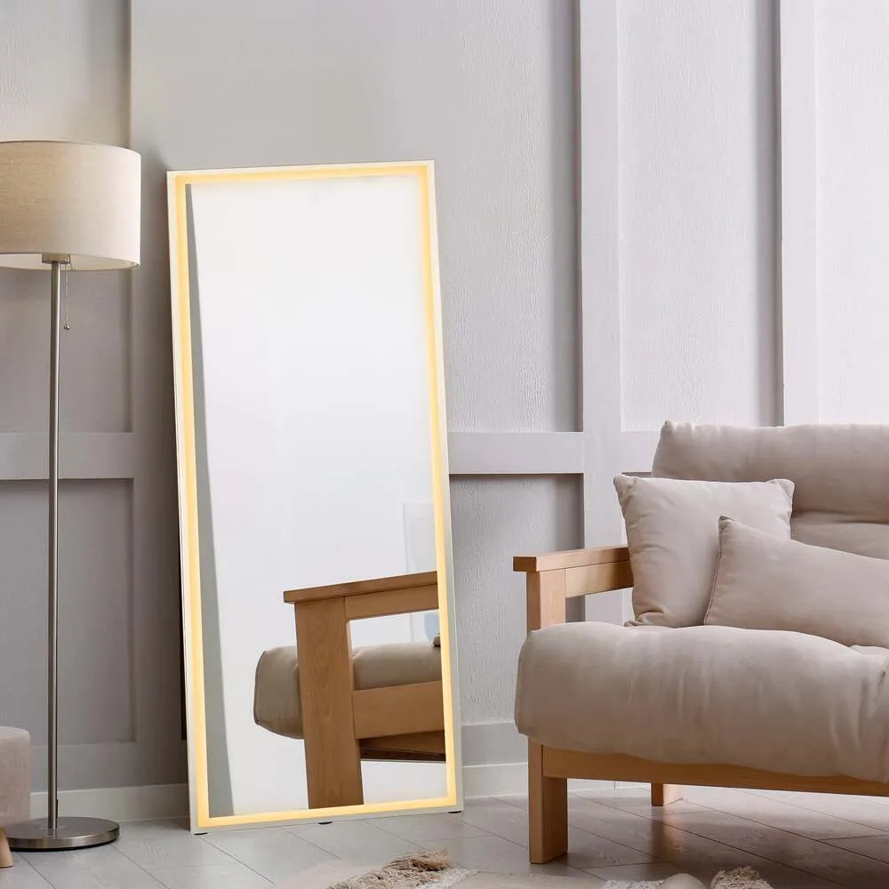 Icy Full-length Rectangular Frameless Anti-Fog Plug-in/Hardwire Aluminum Front-lit Tri-color LED Freestand/Hang Mirror with Smart Touch Control