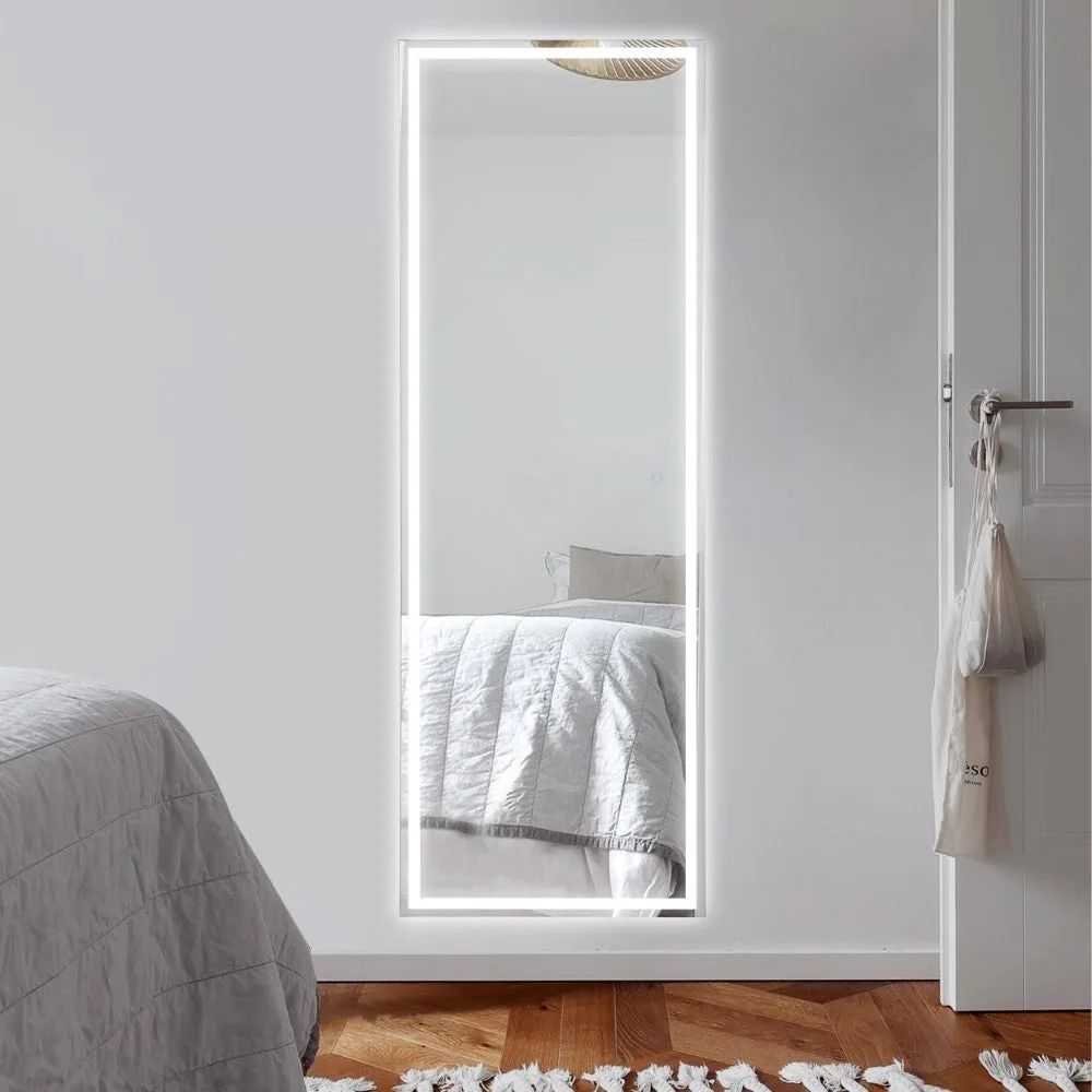 Icy Full-length Rectangular Frameless Anti-Fog Plug-in/Hardwire Aluminum Front-lit Tri-color LED Freestand/Hang Mirror with Smart Touch Control