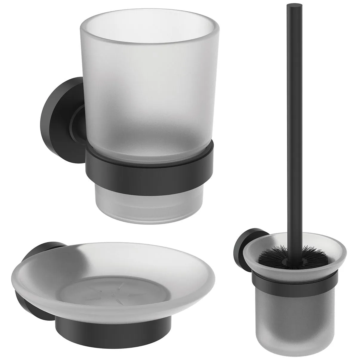 Ideal Standard IOM Accessories Bundle in Silk Black (Toothbrush Holder Soap Dish and Toilet Brush & Holder) - A9245XG