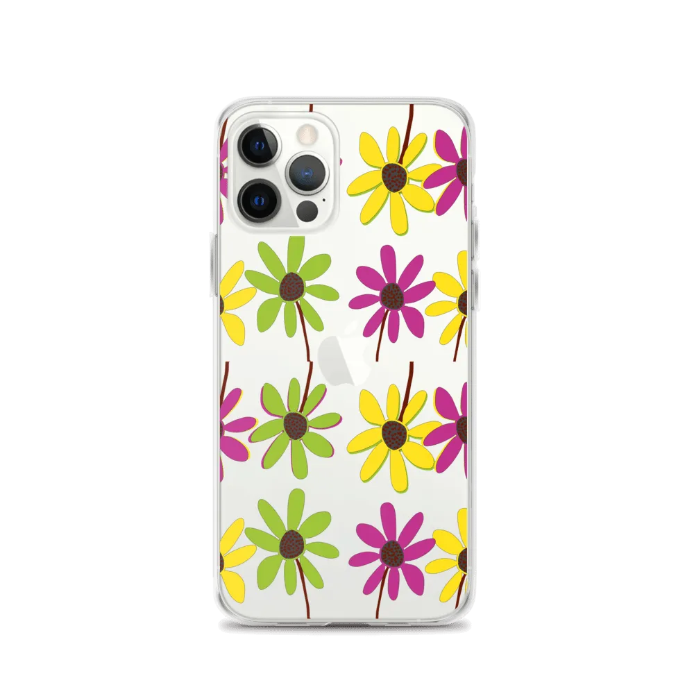 iPhone Colourful Hand Drawn Flower Petals Clear Case