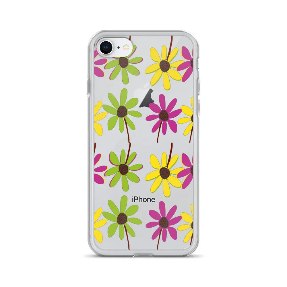 iPhone Colourful Hand Drawn Flower Petals Clear Case