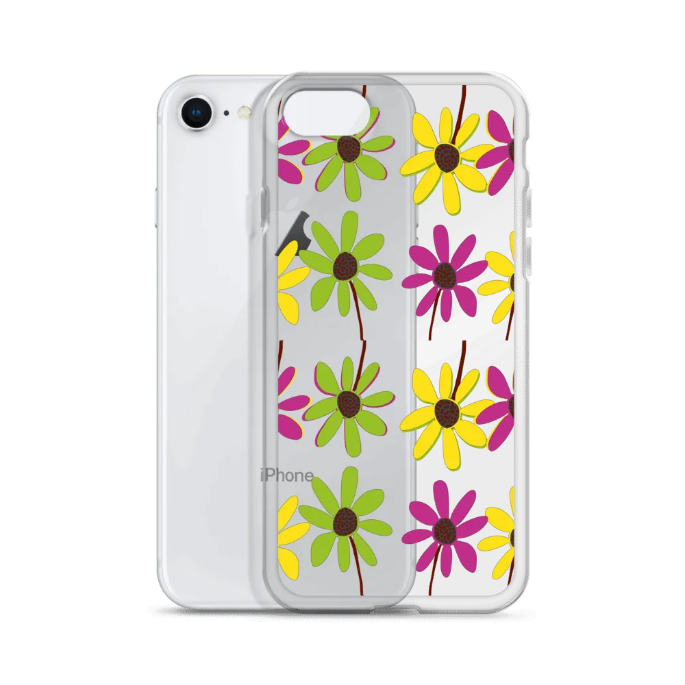 iPhone Colourful Hand Drawn Flower Petals Clear Case