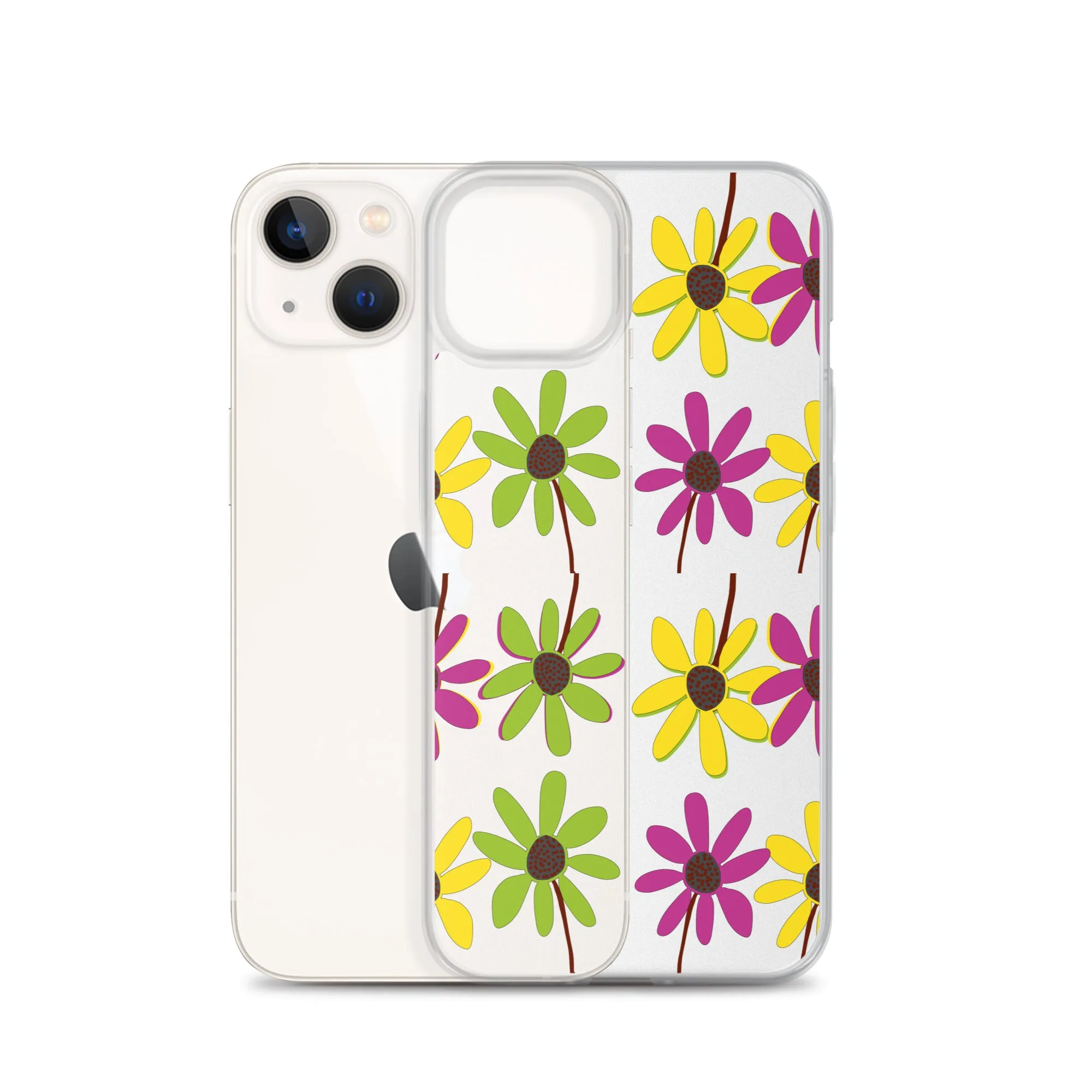 iPhone Colourful Hand Drawn Flower Petals Clear Case