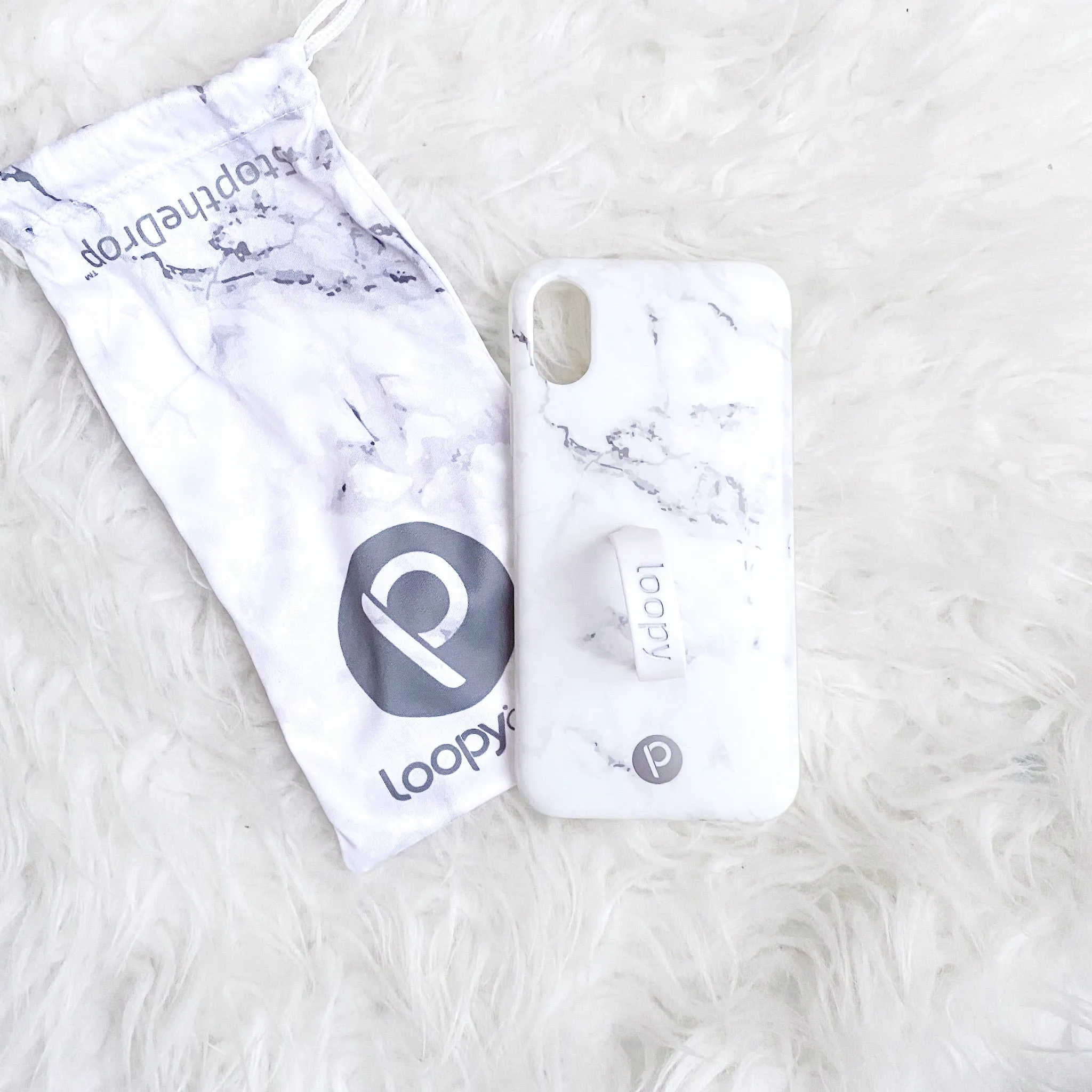 iPhone X White Marble Loopy Case with White and Blue Strap (LIKE NEW)