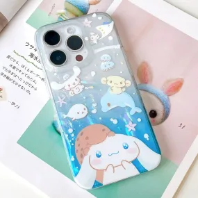 Japanese Cartoon Cinnamonroll with Ocean Marine iPhone Case 12 13 14 15 Pro Promax