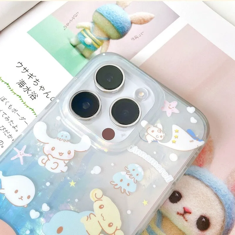 Japanese Cartoon Cinnamonroll with Ocean Marine iPhone Case 12 13 14 15 Pro Promax