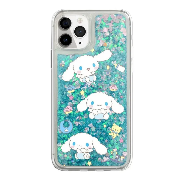 Japanese Cartoon Cinnamoroll Baby Angel - Blue Glitter QuickSand iPhone Case 6 7 8 PLUS SE2 XS XR X 11 12 13 14 15 Pro Promax 12mini 13mini