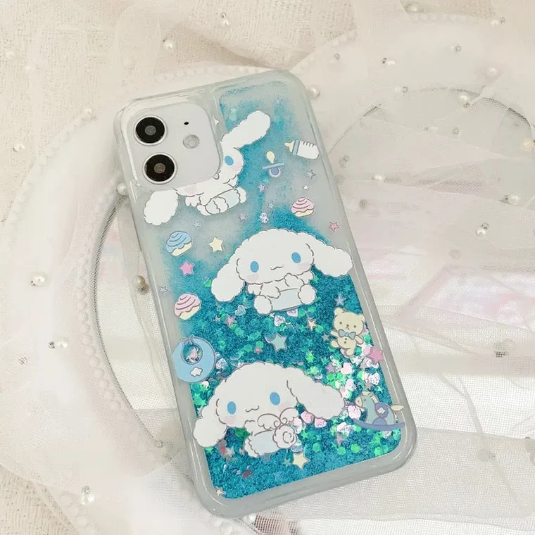 Japanese Cartoon Cinnamoroll Baby Angel - Blue Glitter QuickSand iPhone Case 6 7 8 PLUS SE2 XS XR X 11 12 13 14 15 Pro Promax 12mini 13mini