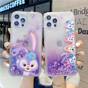 Japanese Cartoon Teddy Bear Rabbit Glitter QuickSand iPhone Case 14 13 12 11 XS XR Pro Max Plus