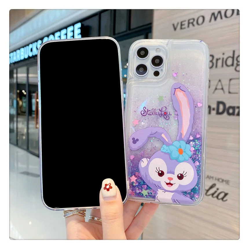 Japanese Cartoon Teddy Bear Rabbit Glitter QuickSand iPhone Case 14 13 12 11 XS XR Pro Max Plus