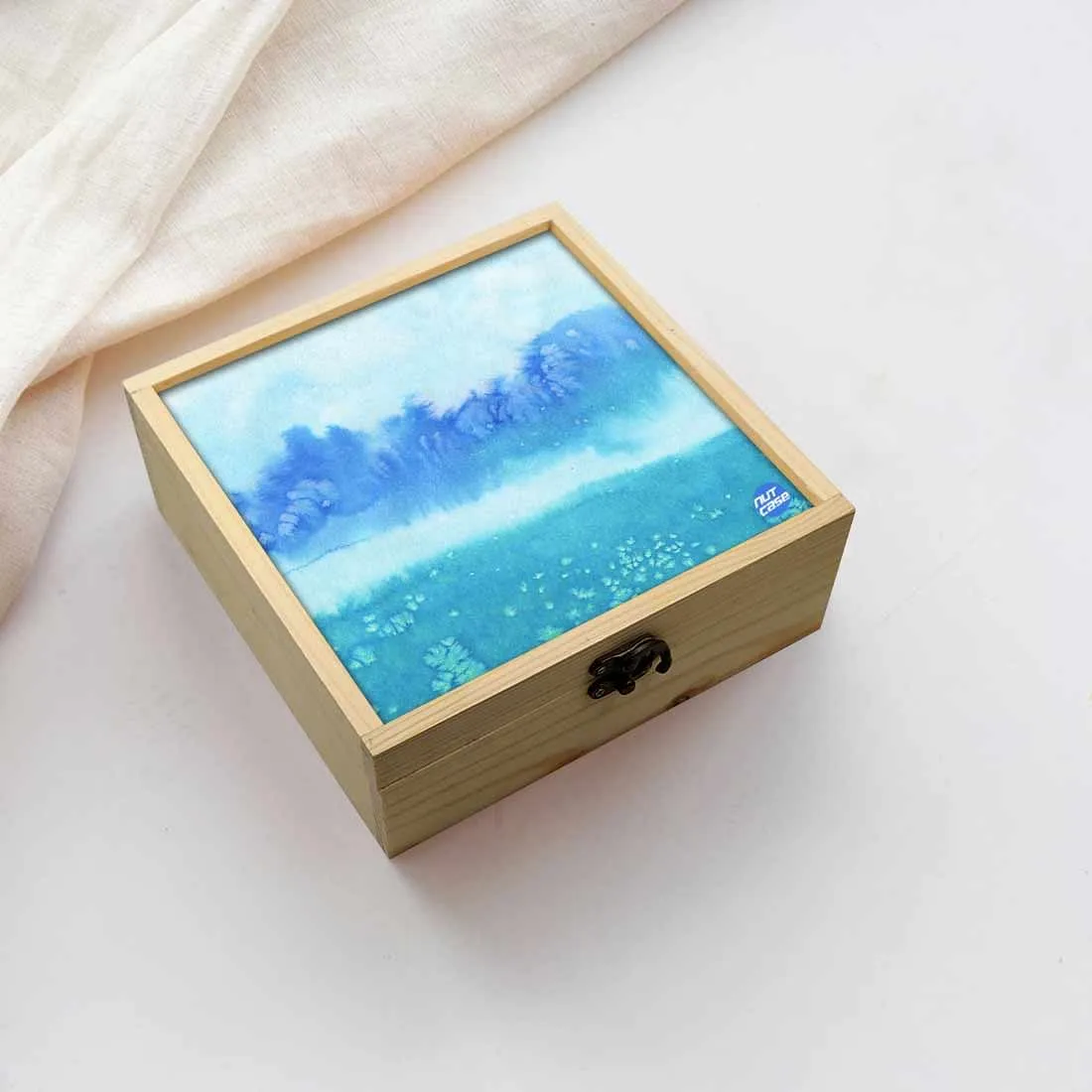 Jewellery Box Wooden Jewelry Organizer -  Arctic Space Sky Blue Watercolor