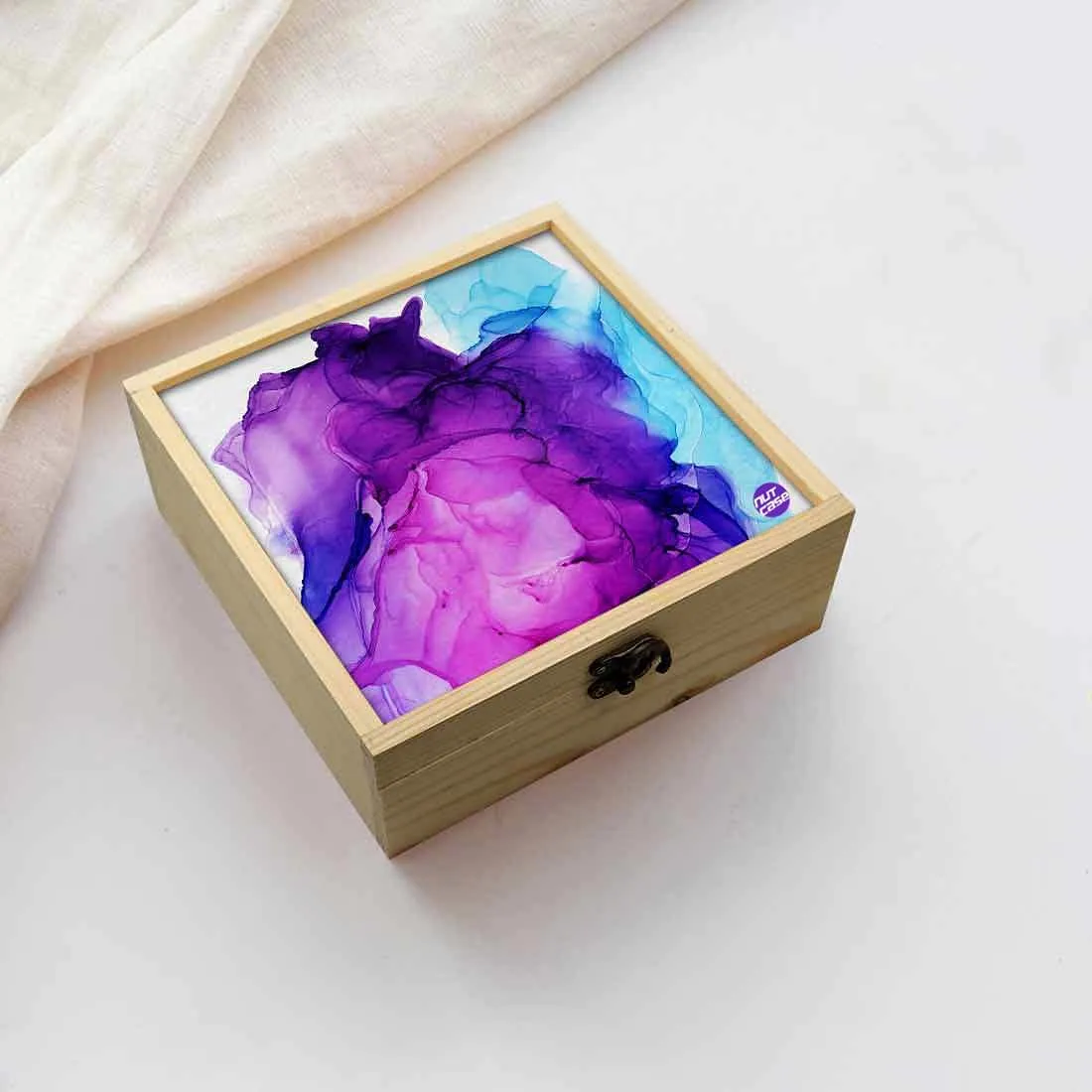 Jewellery Box Wooden Jewelry Organizer -  Blue Purple Ink Watercolor