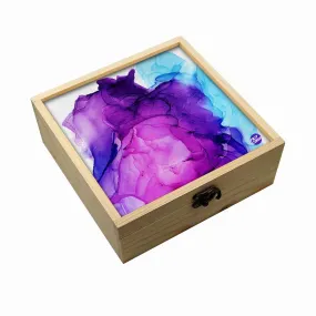 Jewellery Box Wooden Jewelry Organizer -  Blue Purple Ink Watercolor