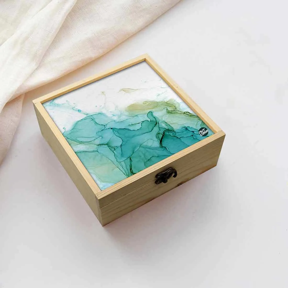 Jewellery Box Wooden Jewelry Organizer -  Green Ink Watercolor