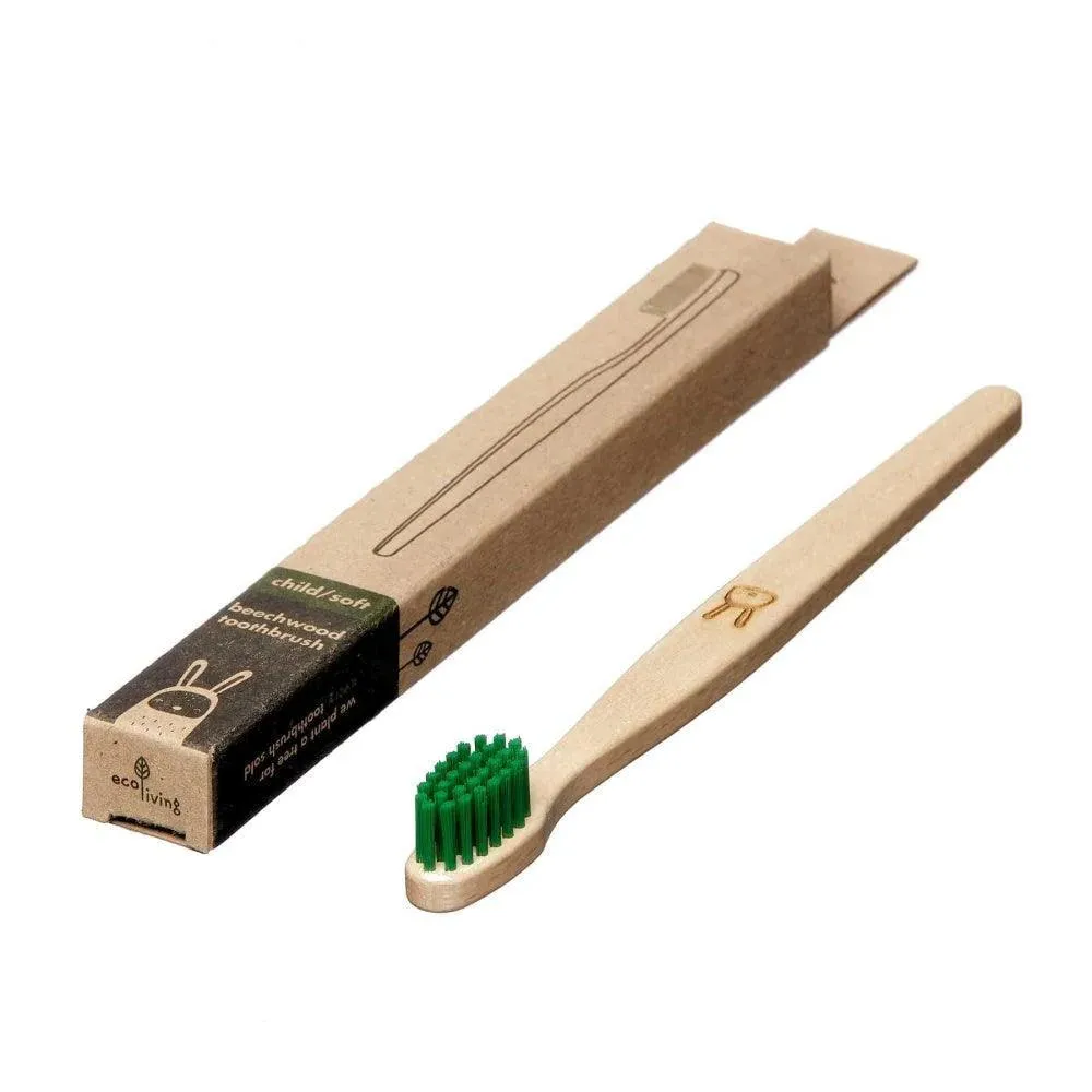 Kids 100% Plant-Based Beech Wood Toothbrush - Rabbit - Green