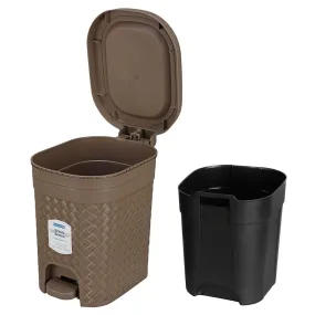 KOLORR Stitch 7 Liters Plastic Pedal Medium Dustbin with Lid and Inner Bucket, Trash Can, Garbage Bin, Waste Bin for Home, Kitchen, Office, School, Bathroom & Washroom - Light Brown