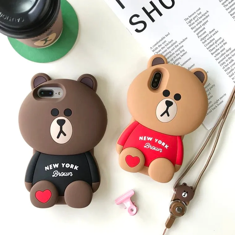 Line friends Big Brown Bear | New York Brown - iPhone Case iPhone XS XR X 11 12 13 14 15 Pro Promax