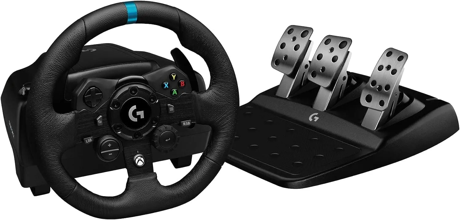 Logitech G923 Racing Wheel and Pedals - TRUEFORCE Force Feedback, Responsive Pedal, Dual Clutch Launch Control, Genuine Leather Wheel Cover - For Xbox Series X|S|One, PC