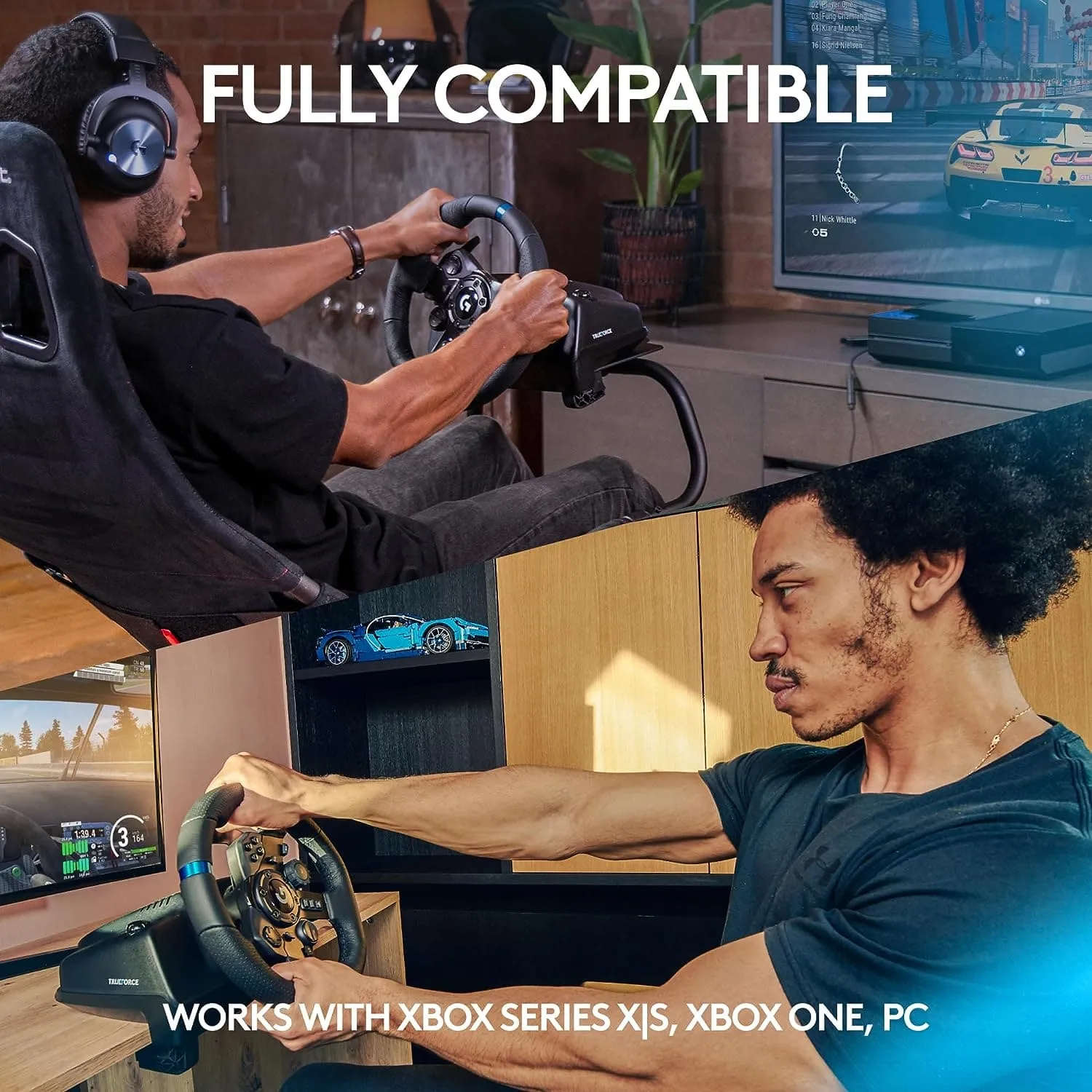 Logitech G923 Racing Wheel and Pedals - TRUEFORCE Force Feedback, Responsive Pedal, Dual Clutch Launch Control, Genuine Leather Wheel Cover - For Xbox Series X|S|One, PC