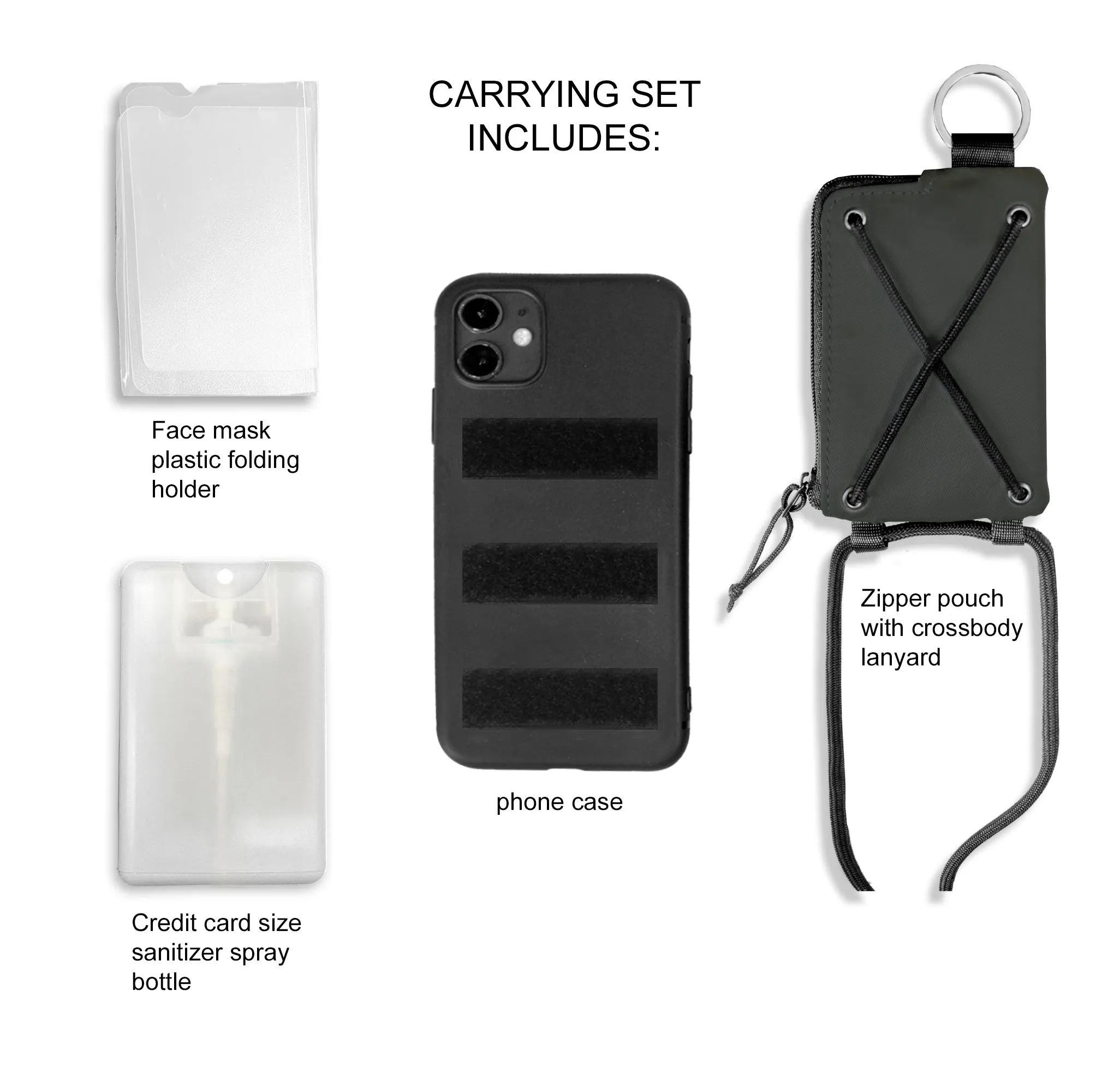 <A 000a001g04>Crossbody Phone Case with zipper pouch (With KOVID-TEX Antimicrobial Lining) BLACK