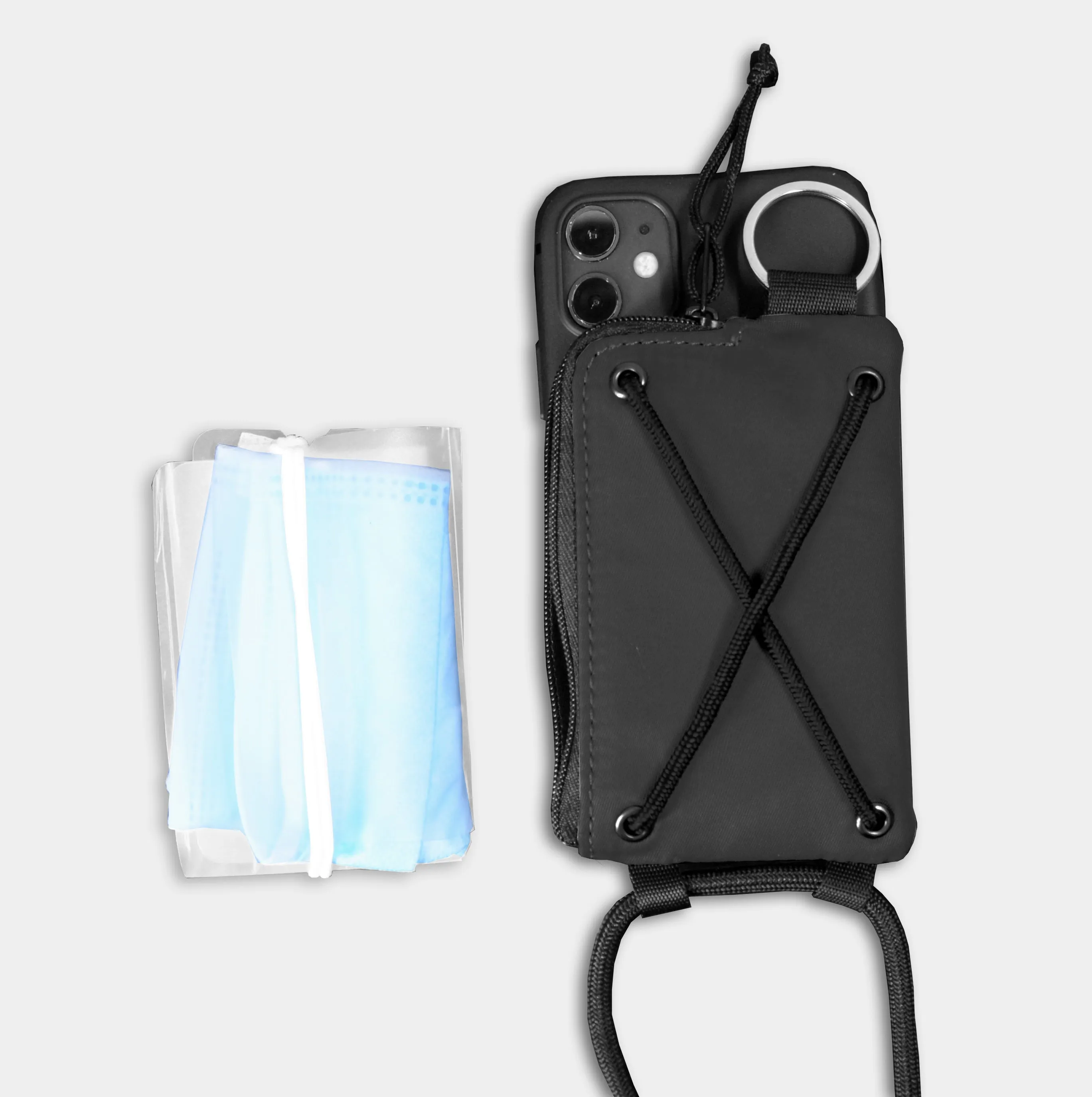 <A 000a001g04>Crossbody Phone Case with zipper pouch (With KOVID-TEX Antimicrobial Lining) BLACK