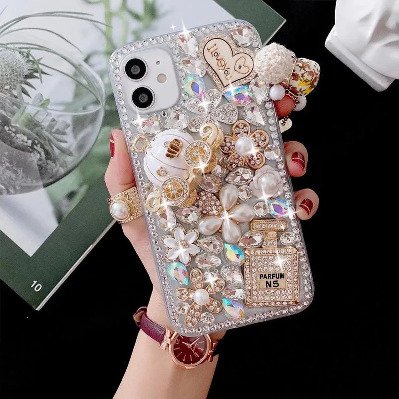 Luxury 3D Gold Purse Carriage Bling Crystal Mobile Phone Case With Pendant For iPhone