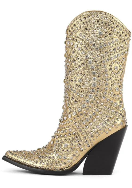 Luxury Crystal Encrusted Western Boots with Pointed Toe Elegance