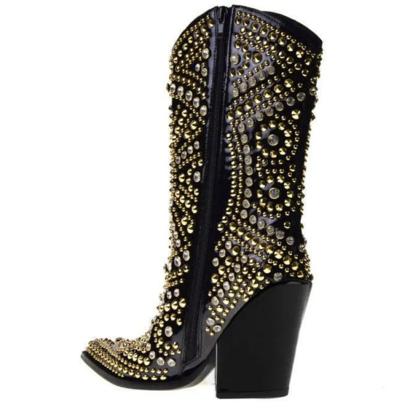 Luxury Crystal Encrusted Western Boots with Pointed Toe Elegance