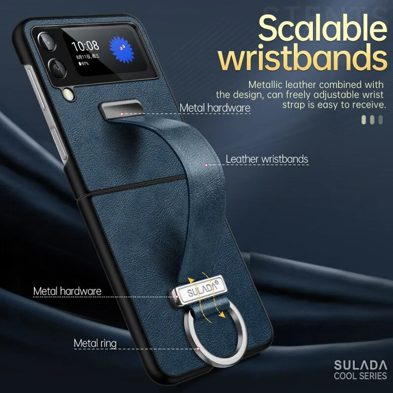 Luxury Leather Wrist Strap Phone Case With Bracket Holder For Samsung Galaxy