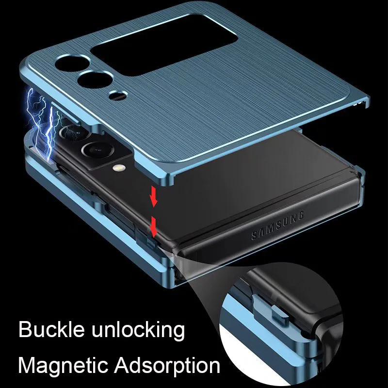 Magnetic Adsorption Phone Case Full Aluminum Metal Bumper  Cover for Samsung Z Flip 4 3