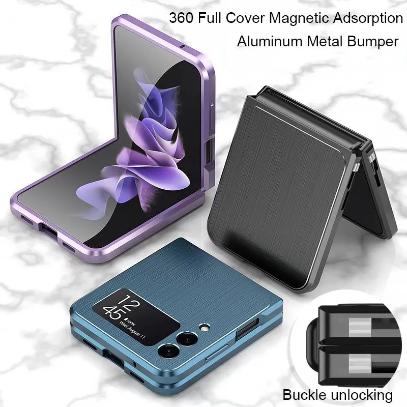 Magnetic Adsorption Phone Case Full Aluminum Metal Bumper  Cover for Samsung Z Flip 4 3